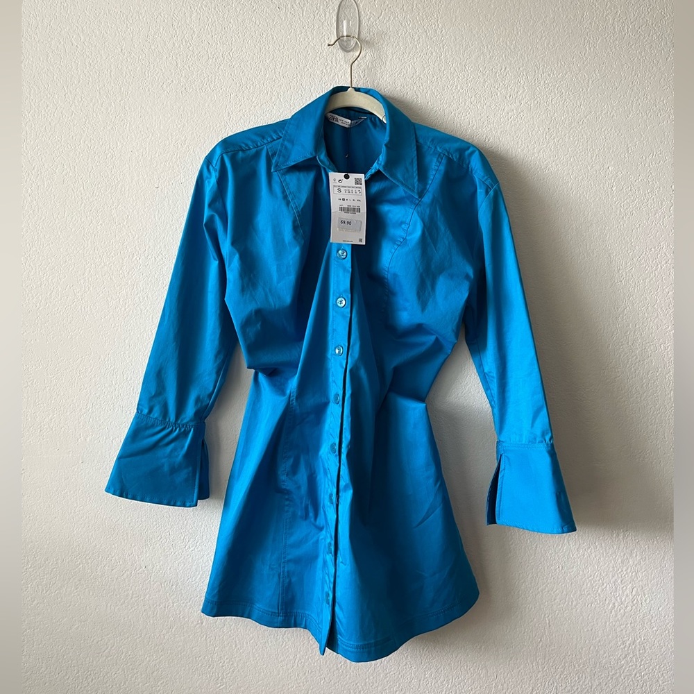 Zara blue button down mini dress